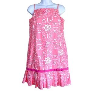 Vintage 90s Lilly Pulitzer Iron Maiden Demi Dress Size M Roses Butterflies Beach